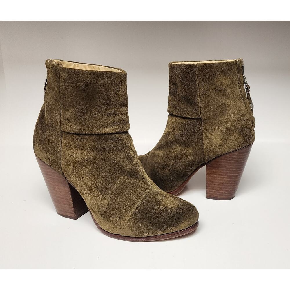 Rag & Bone Women's Classic Newbury Suede Leather Olive Green Bootie Shoes US 7.5 - Picture 6 of 11